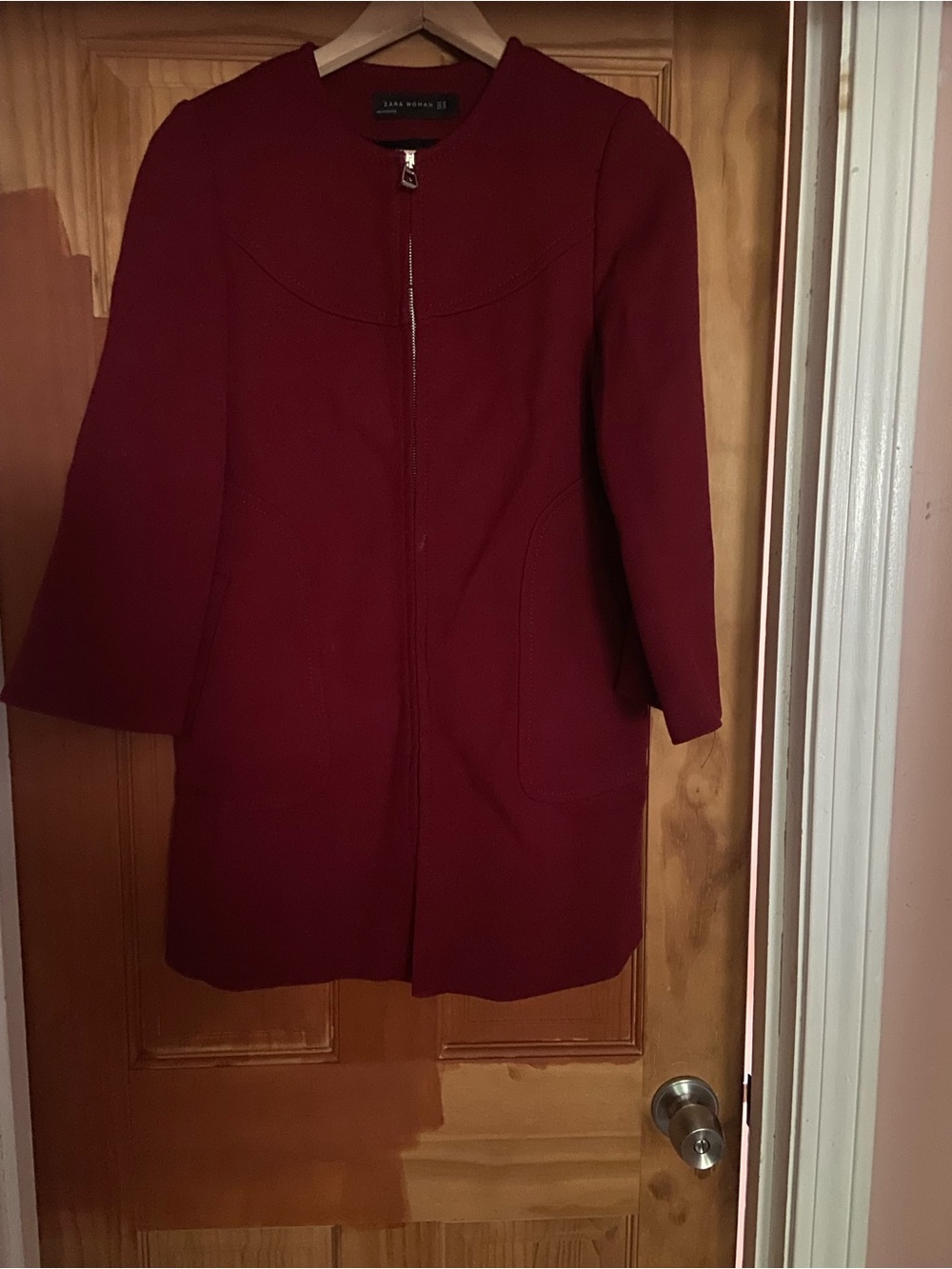 Zara Woman Deep Burgundy Zip-Front Coat